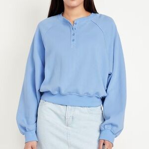 Old Navy Cropped Blue Fleece Sweatshirt Medium Tall